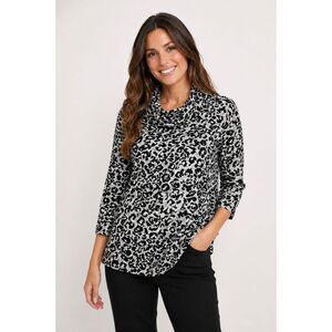 Rebecca Malone Sweater Womens Sz L Black Leopard Cowl Neck Boho Casual 1179H